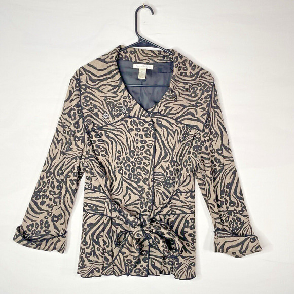 Susan Bristol Womens Jacket Brown Animal Cheetah XL Knit Belted Lined Mob Wife - Picture 7 of 16